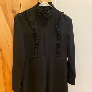 Zara Elegant Black Ruffle Long Sleeve Dress